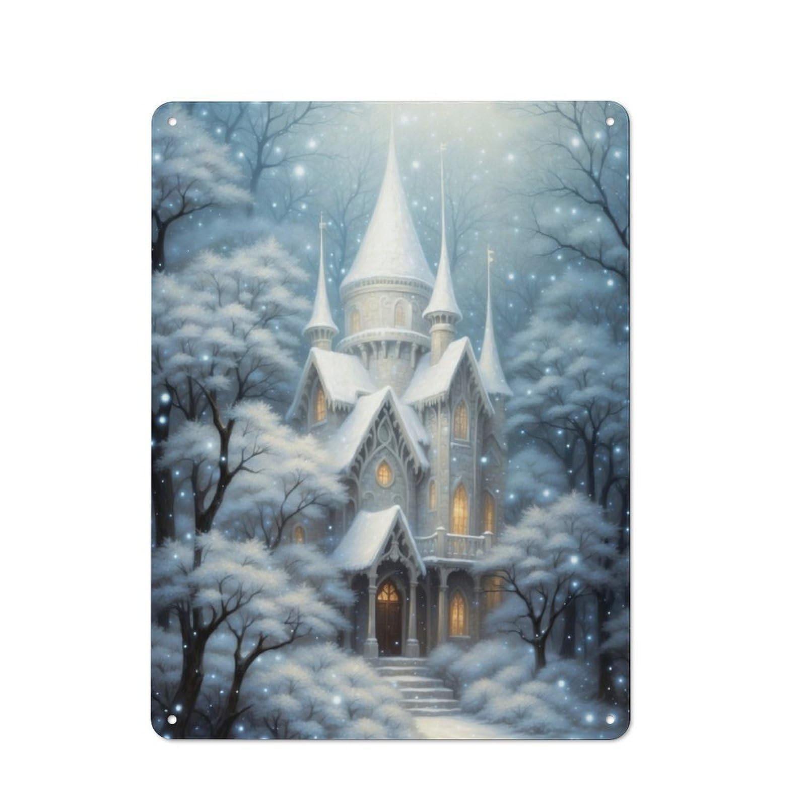 Junmoney Fairy House In Winter Metal Wall Sign 40X30cm Featuring For Home Bar Wall, Housewarming Present For People Styling Home Bar