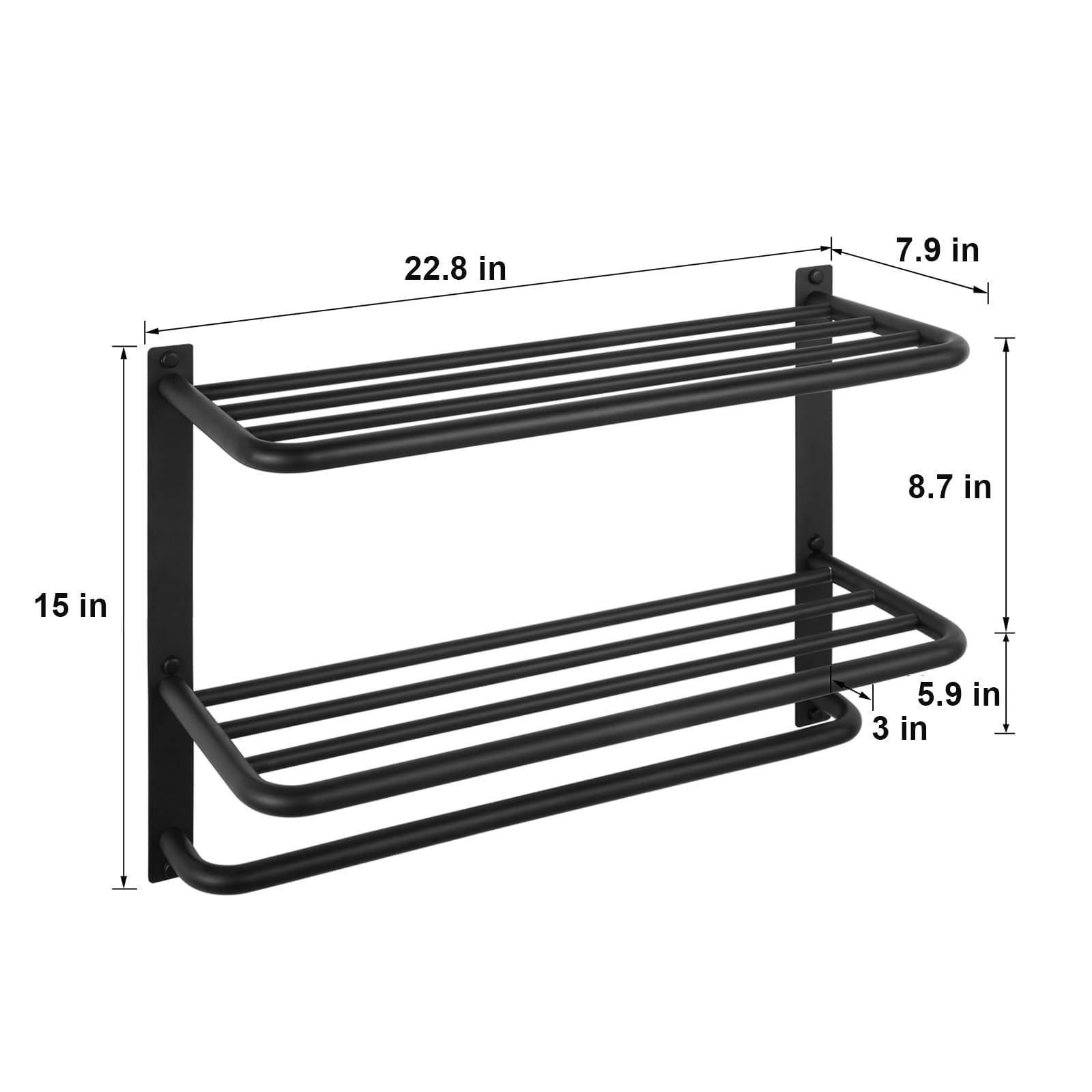 Wieszak na ręczniki do łazienki, DEWVIE 58,42 cm Wieża z drążkami wieżowymi, SUS 304 stal nierdzewna toaleta ręcznik kąpielowy półka wieszak na ręczniki montaż ścienny, 3-warstwowy (czarny matowy)