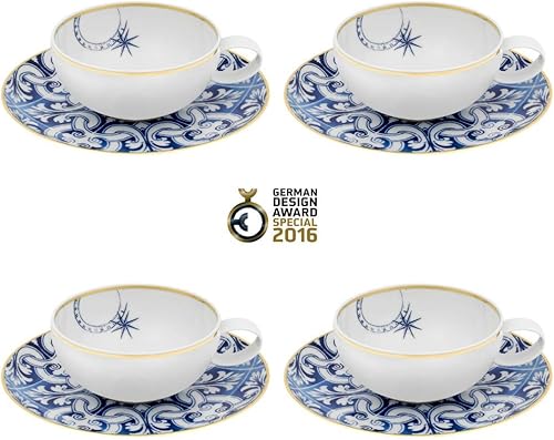 Vista Alegre Juego de 4 tazas de té y platillos de porcelana Transatlântica