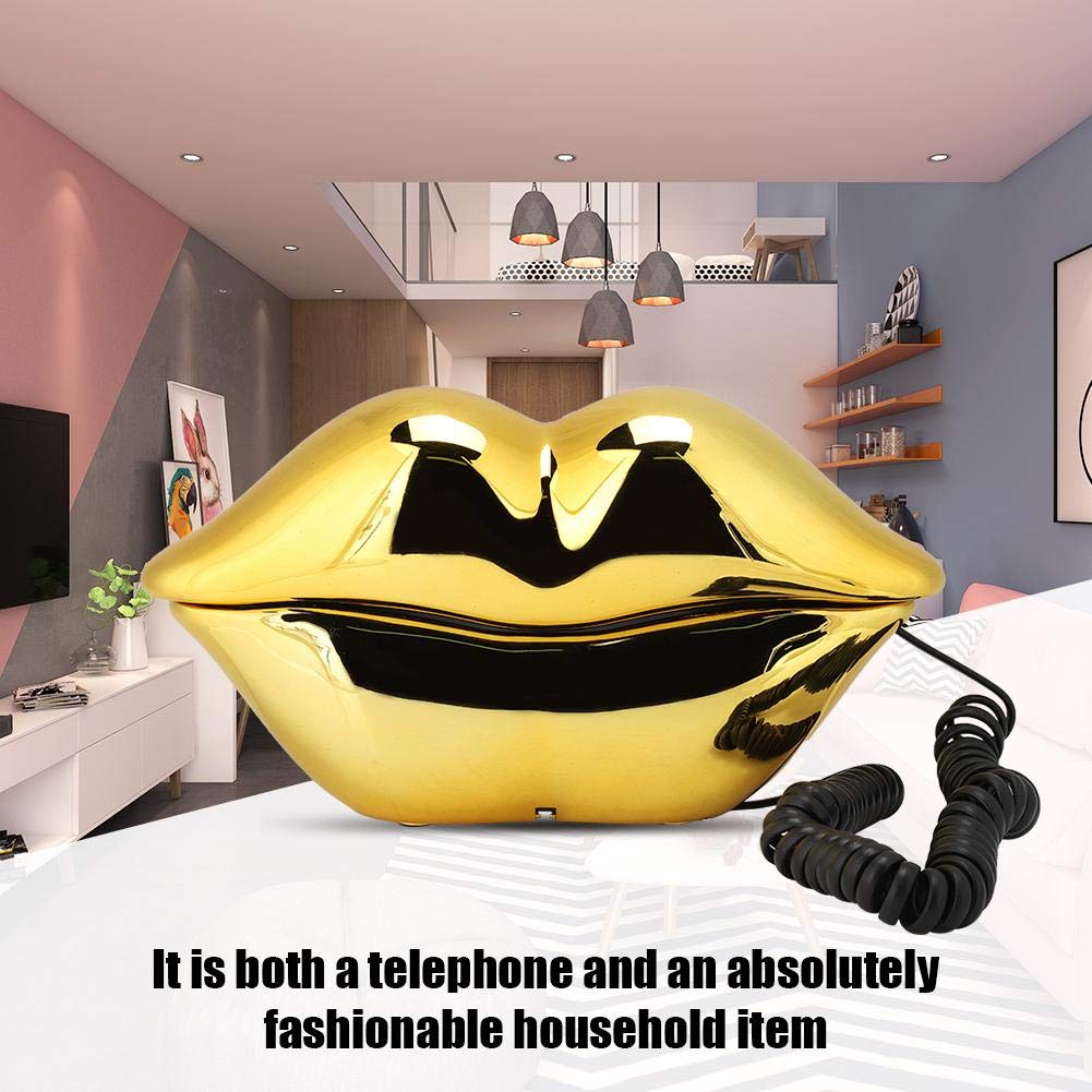 Vbestlife - Telefono con labbra dorate per novità regalo interessante, con filo fisso per telefono fisso e scrivania, arredamento per la casa