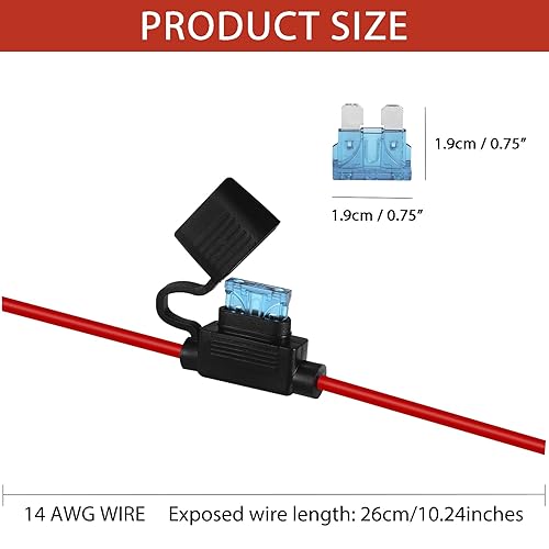 Miniatura 2 de MUYI Paquete de 6 portafusibles en línea de 14 AWG con fusibles Balde estándar ATCATO de 12 voltios 15 A, para automóvil, camión, barco,