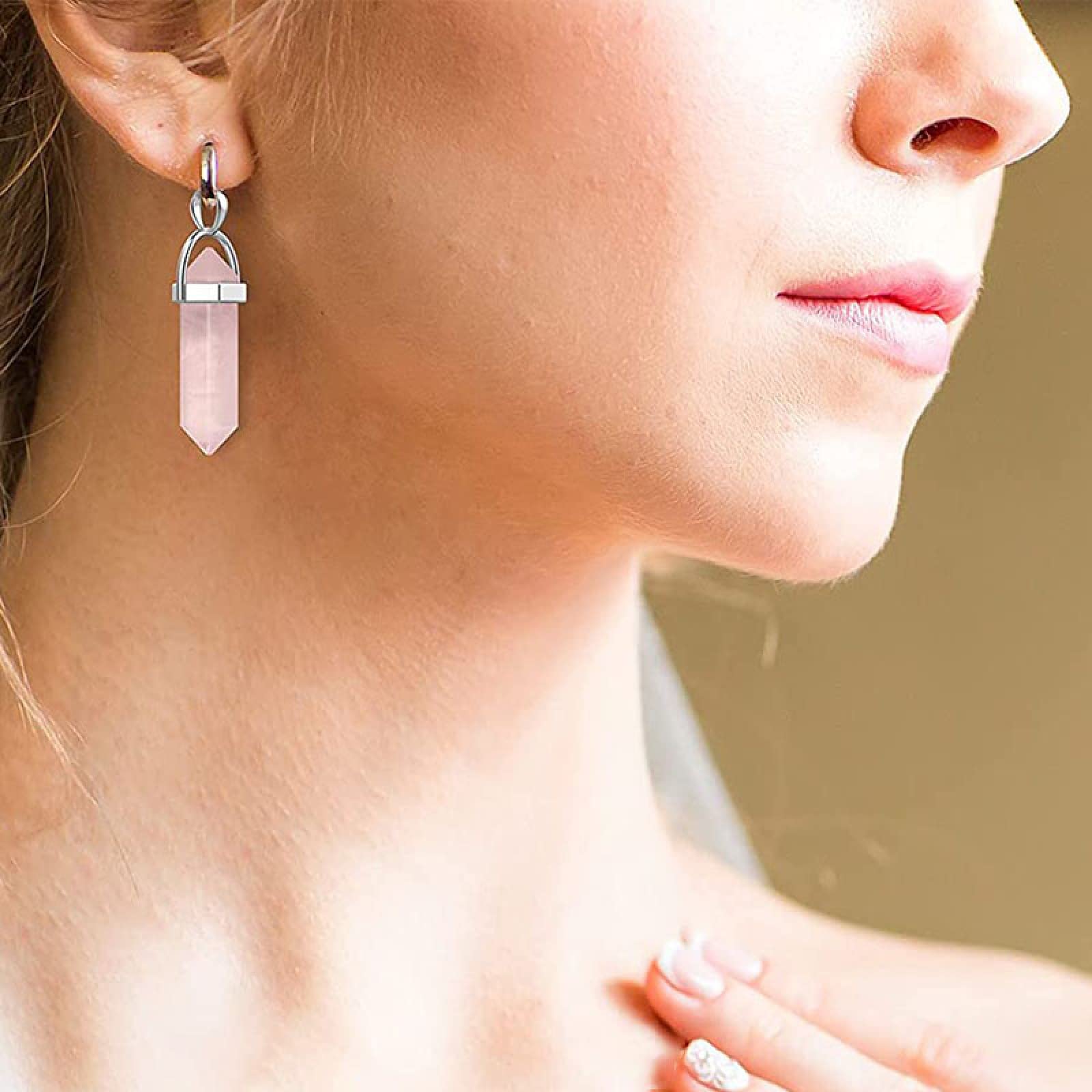Rose Quartz Dangle Earrings For Women - Natural Crystal Healing Stone Drop Earrings