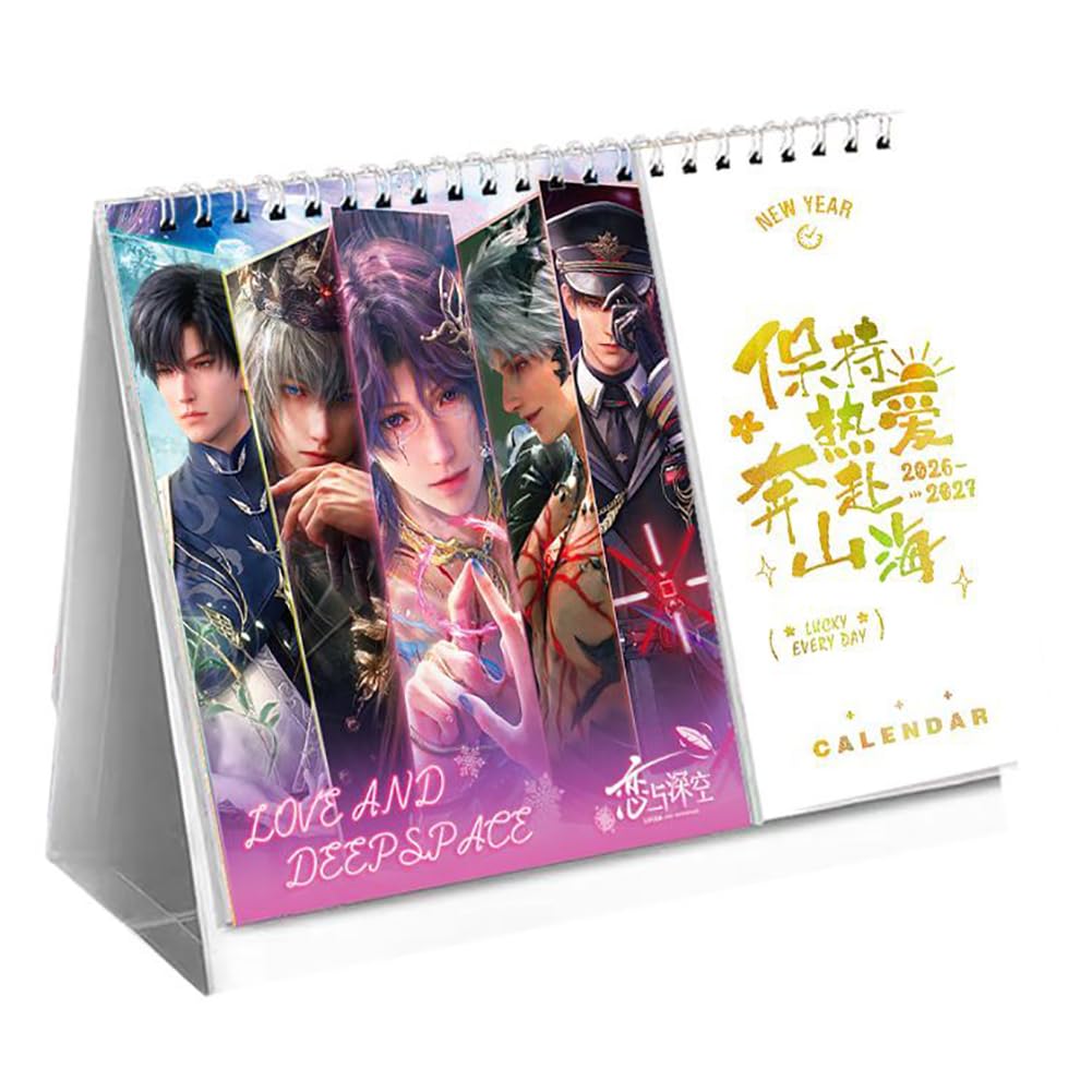 恋と深空 カレンダー 2026-2027年 セイヤ 沈星回 レイ 黎深 シン 秦彻 ホムラ 祁煜 マヒル 夏以昼 卓上カレンダー 写真シール 卒業記念品 学生 置物 クリスマス 新年 お正月 プレゼント