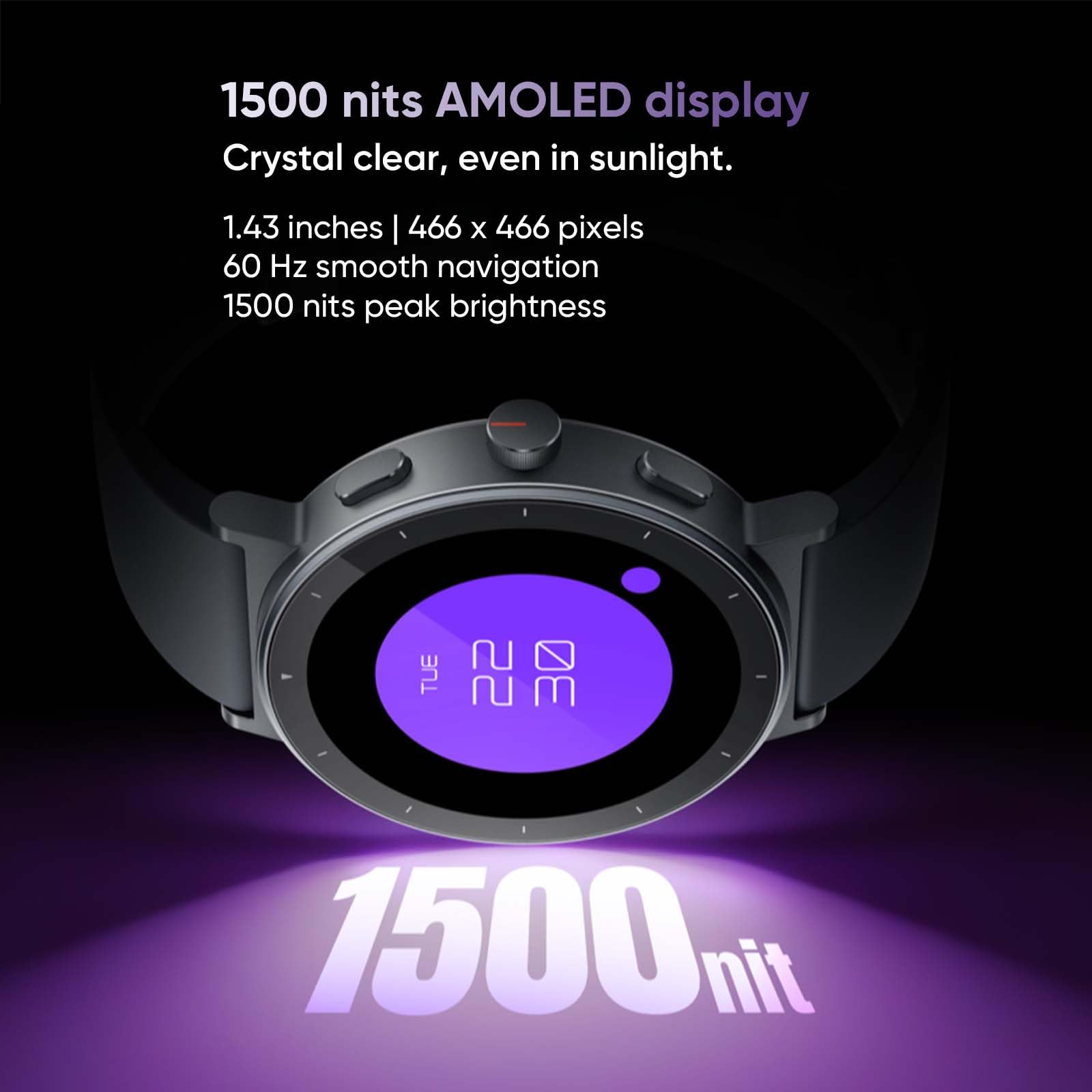 realme Watch S5 Smartwatch 1,43" AMOLED 1500nit, 5ATM Étanche, GPS Indépendant 5 GNSS, Autonomie 20 Jours, 110 Modes Sport, Surveillance Santé IA, Appels Bluetooth, Blanc
