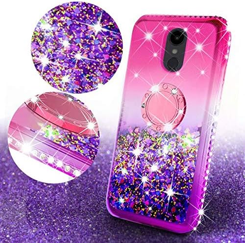 Liquid Glitter Cute Phone Case Kickstand Compatible for LG Stylo 5 / Stylo 5 Plus Case Clear Bling Diamond Bumper Ring Stand Girls Women - Pink/Purple
