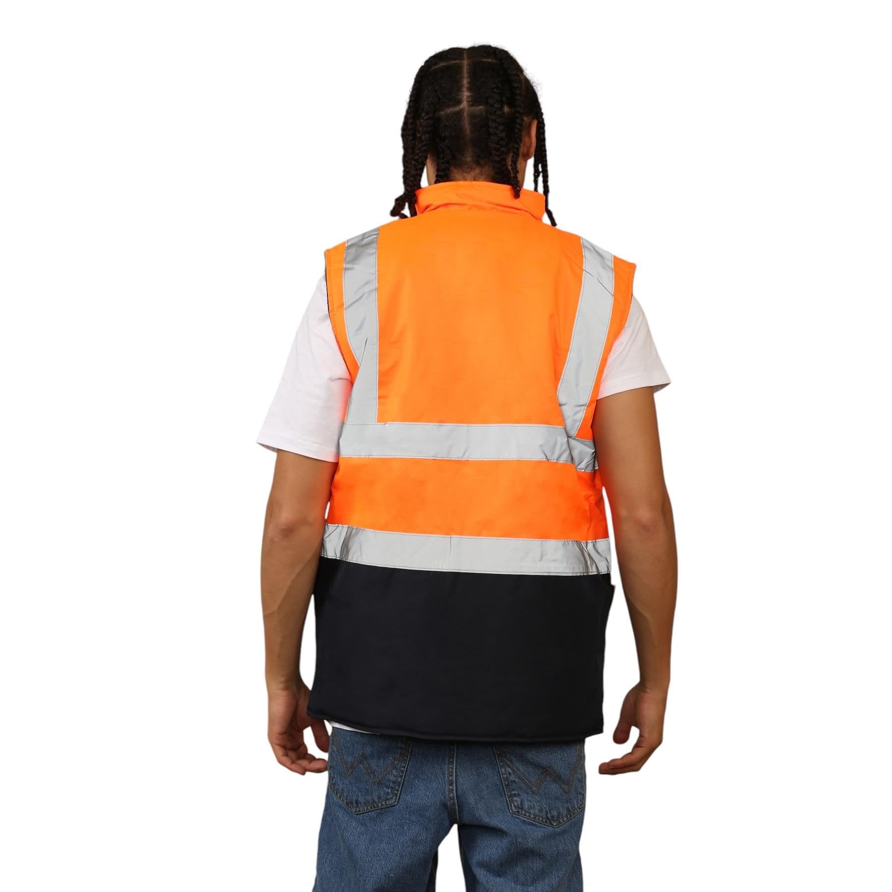 Chaleco de alta visibilidad con forro polar reversible de alta visibilidad para hombre, ropa de trabajo, chaleco de seguridad sin mangas de alta visibilidad con dos bolsillos, soporte para