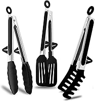 Vista 8 de Pinzas para Cocinar, Pinzas de Cocina de 12 Pulgadas con Puntas de Silicona, Juego de 3 Pinzas de Servir de Grado Alimentario, Rosa