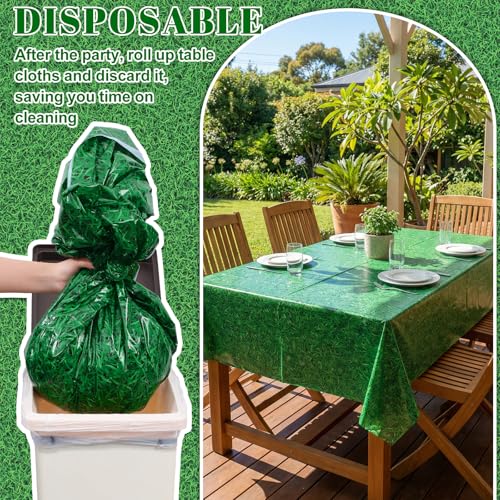 Image of 3 Pack Green Grass Field Plastic Tablecloth, 54 x 108 Inch Golf Table Cloth Disposable Tablecloths for Rectangle Tables Waterproof Sports Theme Table Cover for Golf Football Birthday Party Supplies