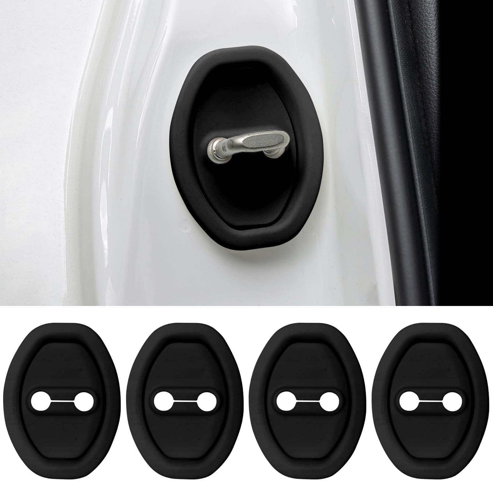4Pcs Car Door Latch Lock Cover for Mitsubishi Eclipse Cross 2018-2023, Car Silicone Door Latch Protective Cover Shock Absorber Accessories,Bla-ck