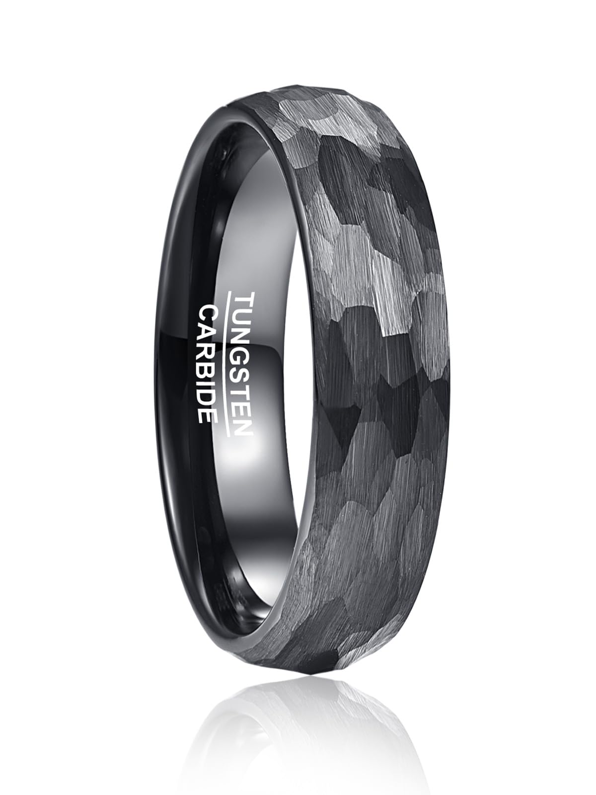 VAKKI 4/6/8mm Bague Tungstene Facettes Martelé Homme/Femme Noir Mode Finition Brossée Bague Fiançailles Alliance Taille 49-67(15.6-21.3)