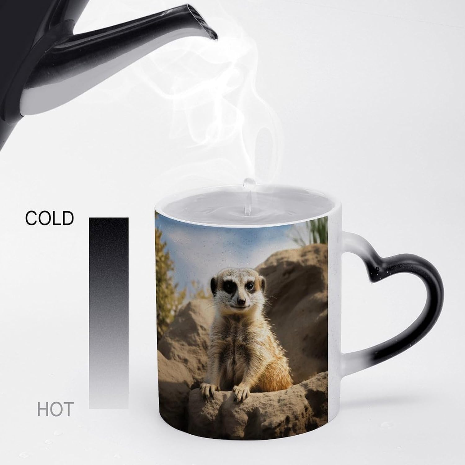 Meerkat Animal Color Changing Mug Heart-Shaped Handle Mugs Fashionable Tea Cup Coffee Cup Popular Tumbler And Cups For Office Workers Mug & Unique Gift Giving Teacup image 4