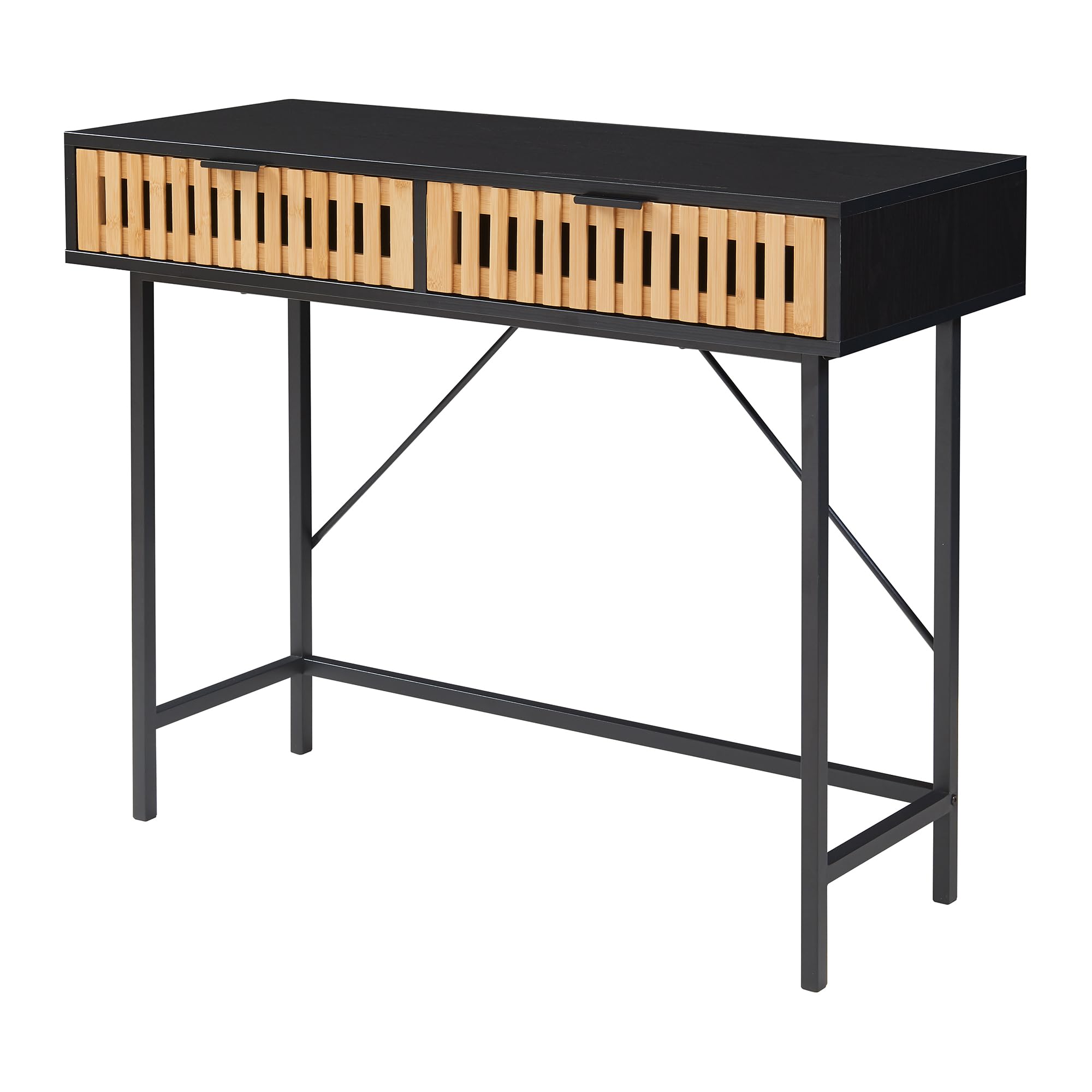 [en.casa] Consola Luniehti con 2 Cajones Uso Versátil Mueble Recibidor Mesa de Entrada Diseño Atractivo Estructura Robusta Estable Bambú MDF Metal 100 x 40 x 75 cm - Negro Natural