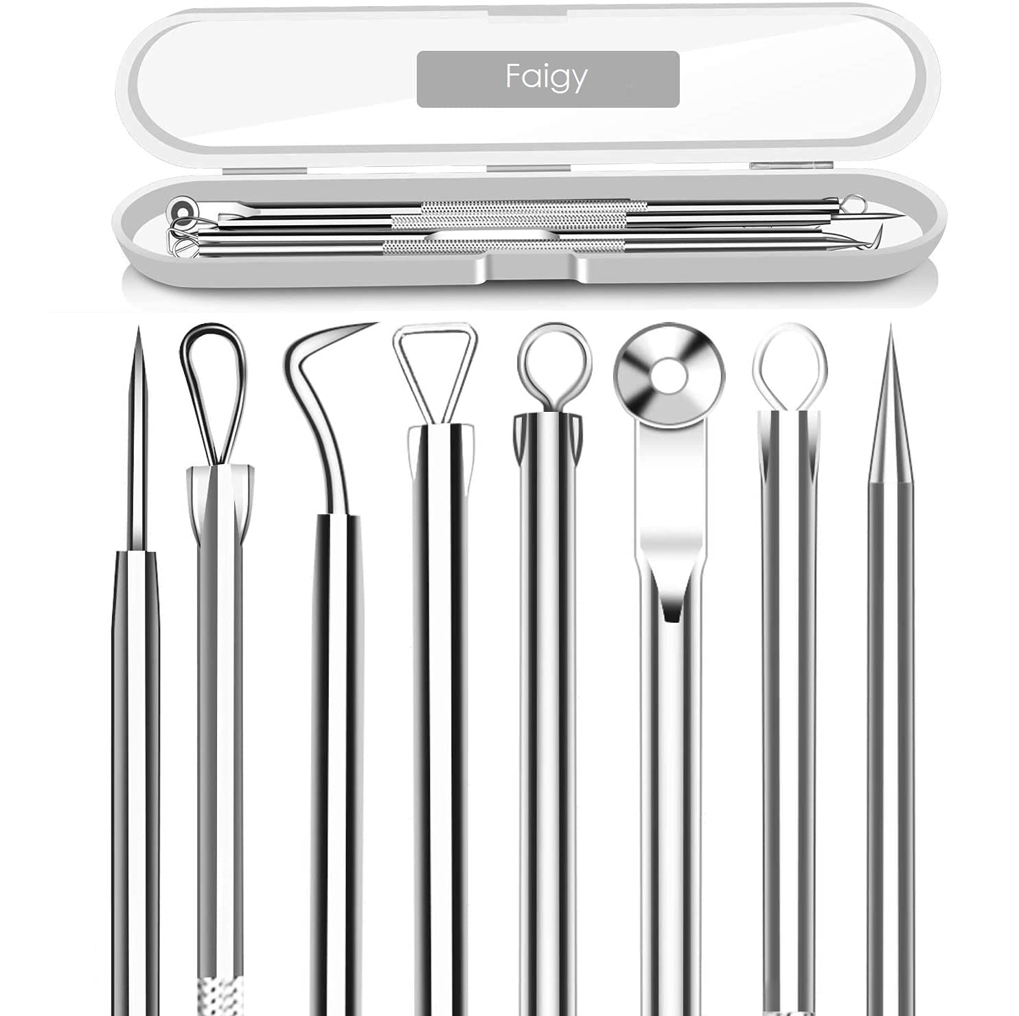 Faigy 4PCS Blackhead Remover Comedone Extractor, Curved Blackhead Tweezers Kit, Professional Stainless Pimple Acne Blemish Removal Tools Kit-image-28