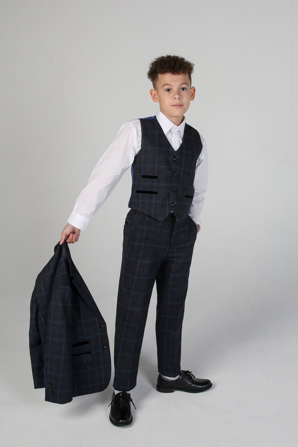 SIRRI Abiti da Uomo in Tweed a Quadri retrò su Misura per Padre e Figlio, Set da 3 Pezzi