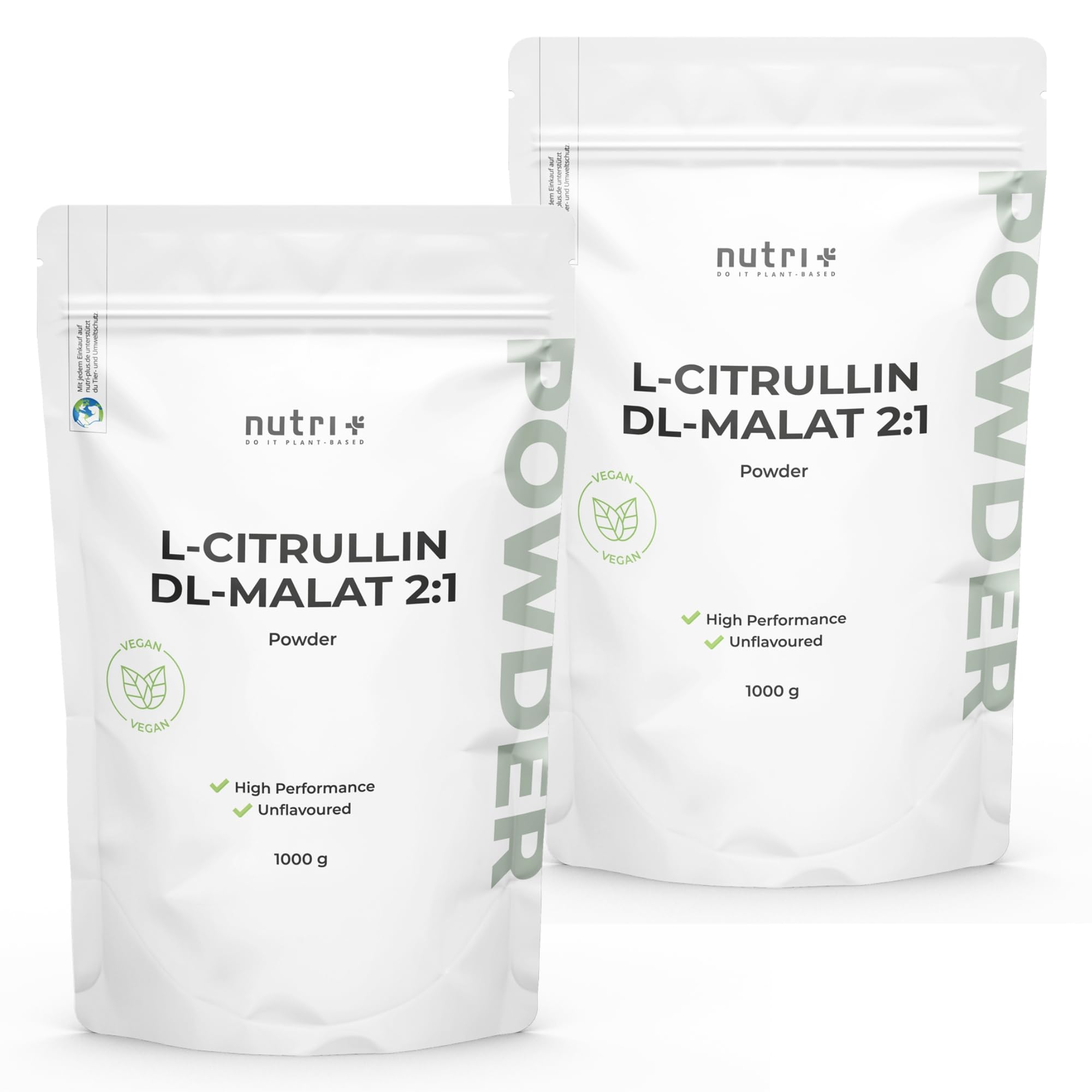 nutri+ L-Citrulline malate en poudre 1 kg - hautement dosé + végétalien + pur - booster de musculation + fitness - L-Citrulline malate DL 2:1 Powder - qualité premium issue de la fermentation végétale