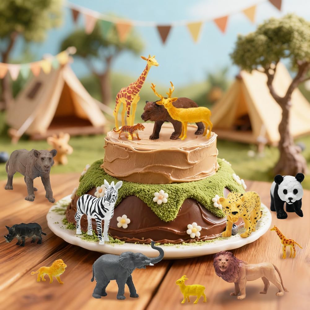 24Pcs Safari & Zoo Animals Figures, Realistic Plastic Animal Toys Set for Kids 1 2 3, Educational Jungle Animals Figures Playset, Party Supplies Birthday Gifts for Toddlers Boys Girls