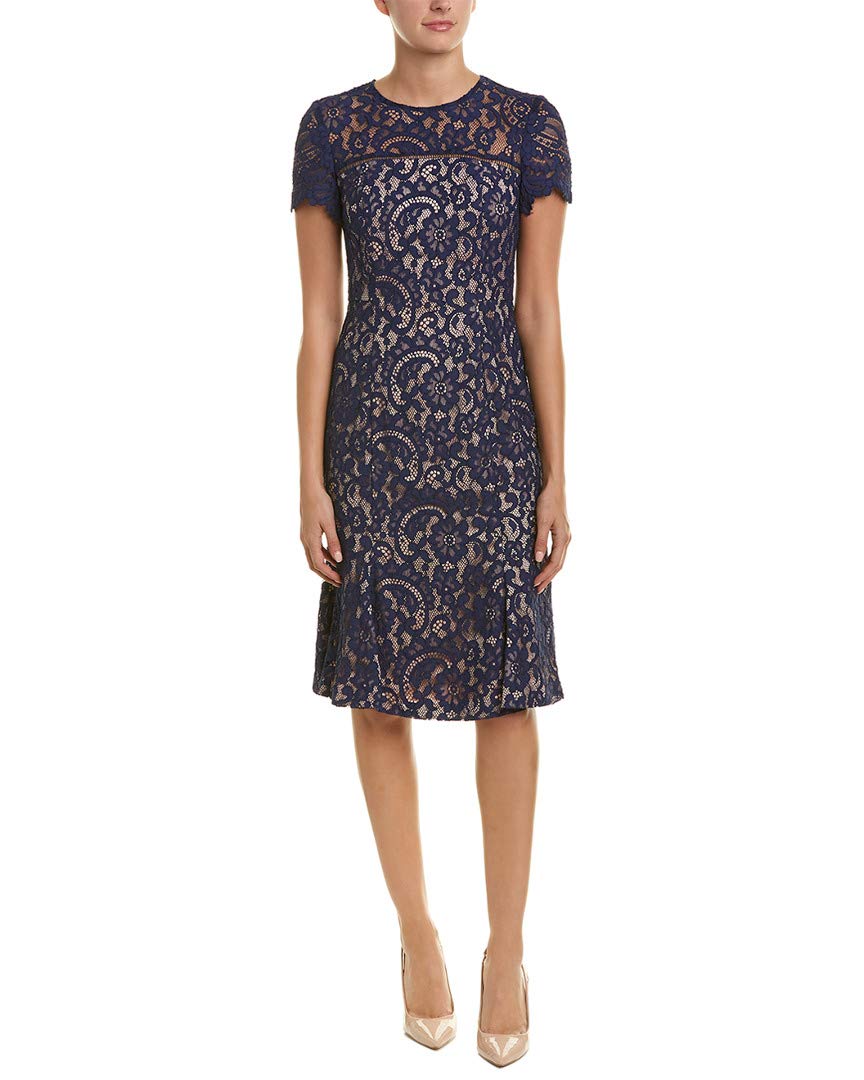 midi dress with collar neck Women Navy Blue & White Polka Dot Printed Mandarin Collar Neck Crepe  Pleated Fit & Flare Midi Dress