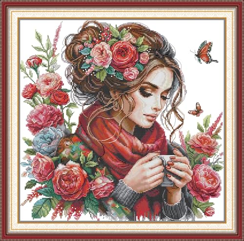 Point de croix estampé pour adultes pour créer une décoration murale fleurie zen