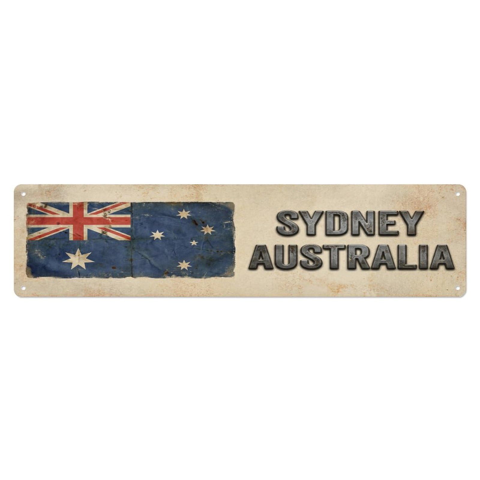 Okahys 4X16inch(10X40cm) Vintage Sydney Australia Flag Decor Rustic Travel Metal Tin Sign