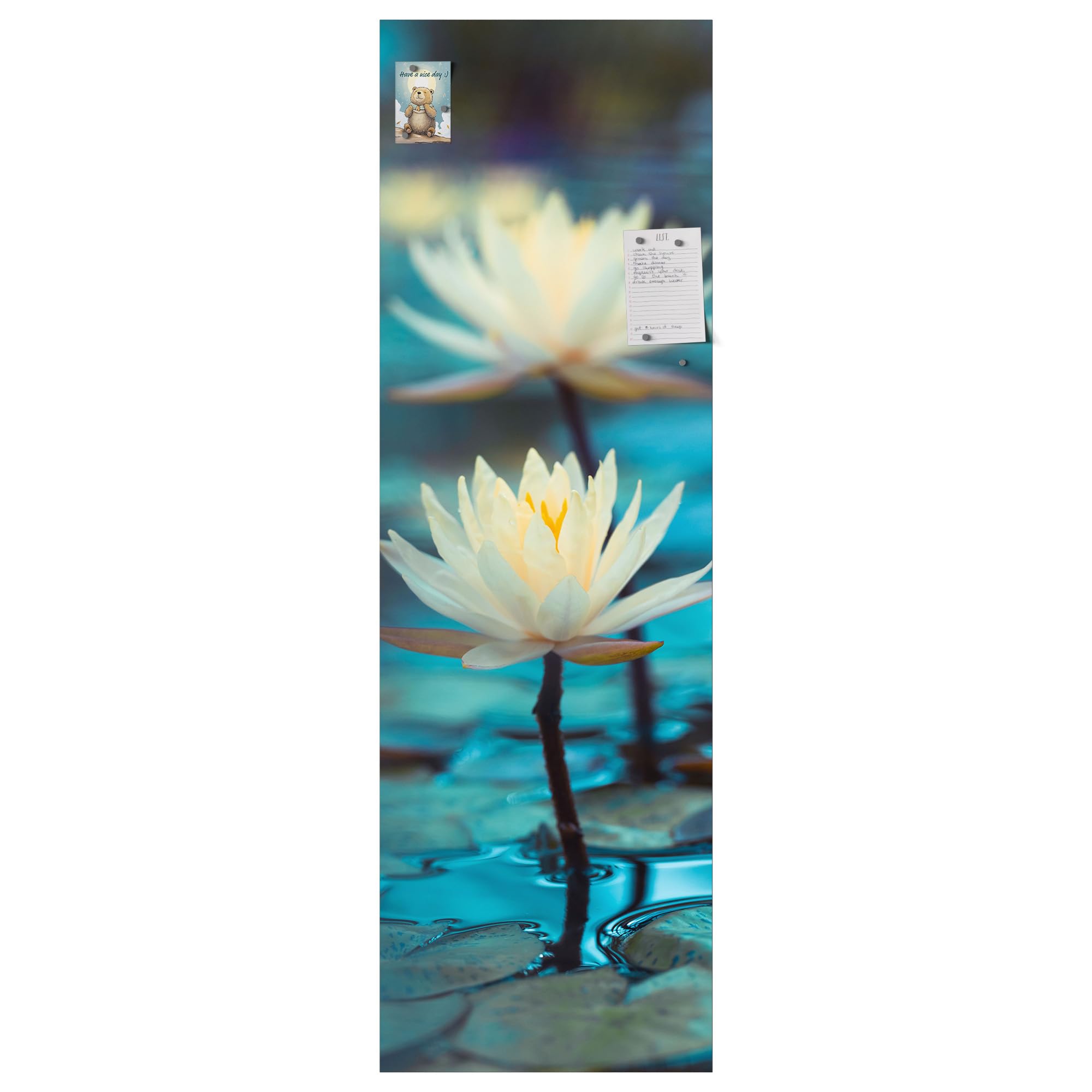 DEQORI Folia magnetyczna do lodówki 60 x 190 cm | motyw lilii wodnych | dekoracyjna mata magnetyczna ochrona przed zamrażarką | magnetyczna folia dekoracyjna samoprzylepna, magnetyczna i odporna na