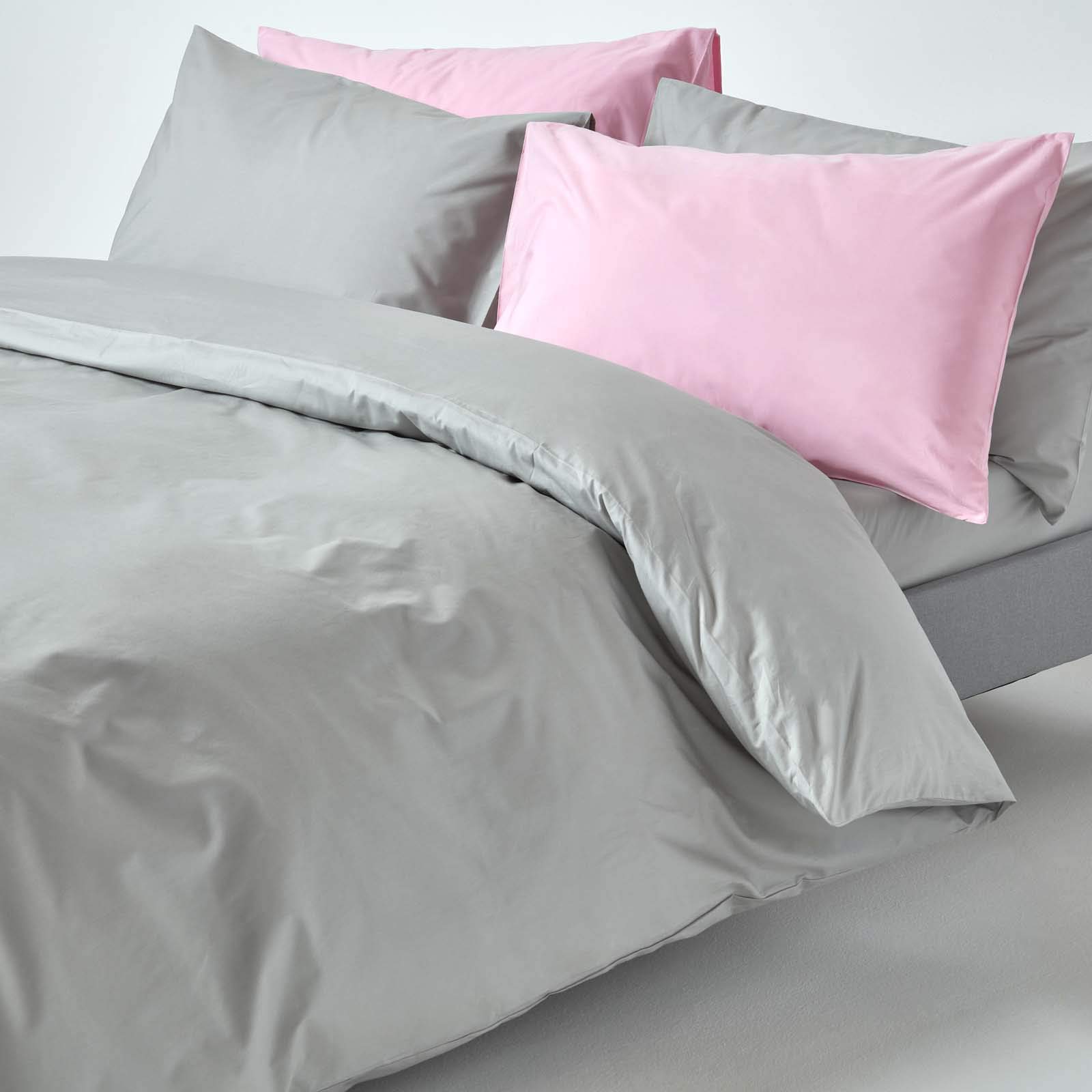 Homescapes 2 Pezzi Biancheria da Letto 155 x 200 cm Argento Grigio 100% Cotone Egiziano 200 Fili