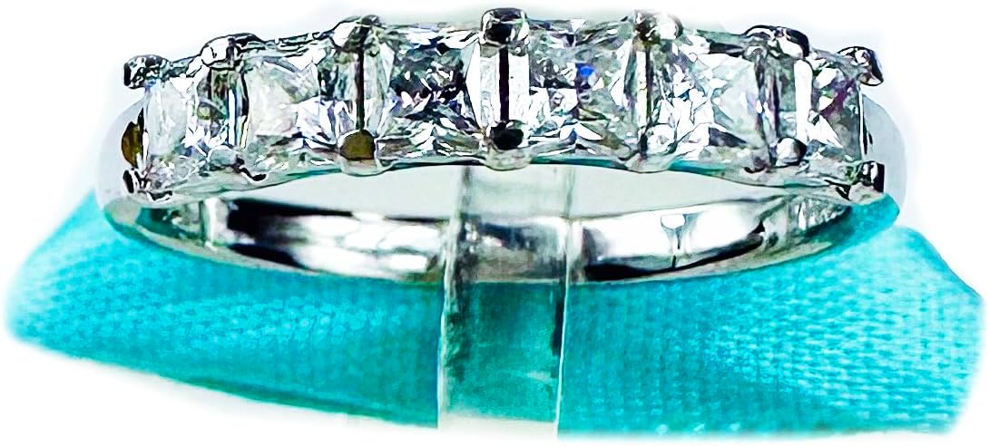 Princess Cut White Moissanite Diamond Wedding Band, 925 Sterling Silver, Stacking Ring