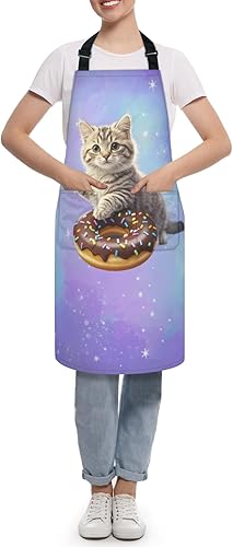 Miniatura 7 de Delantales de cocina para mujeres y hombres, delantal ajustable con correa para el cuello con 2 bolsillos para cocinar, hornear, jardinería,