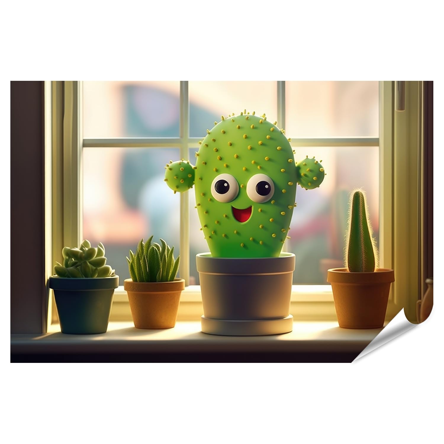 Amazon.de: islandburner XXL Bild Poster Kaktus mit beweglichen Augen auf  sonniger Fensterbank Premium Bilder Fotodruck