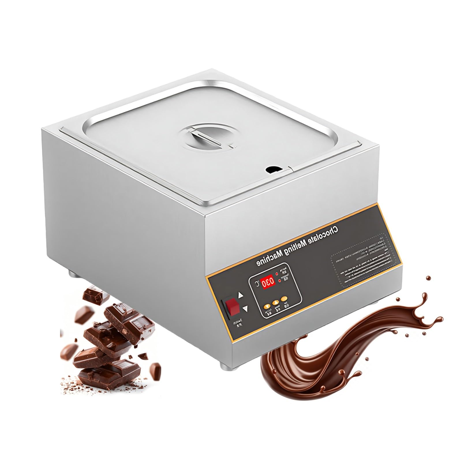 Profesional Máquina Templadora de Chocolate,Gran Capacidad-Refinadora de Chocolate-Acero Inoxidable-Fundidor de Chocolate Eléctrico,Calor por Aire Seco para Cocina(1Tank)