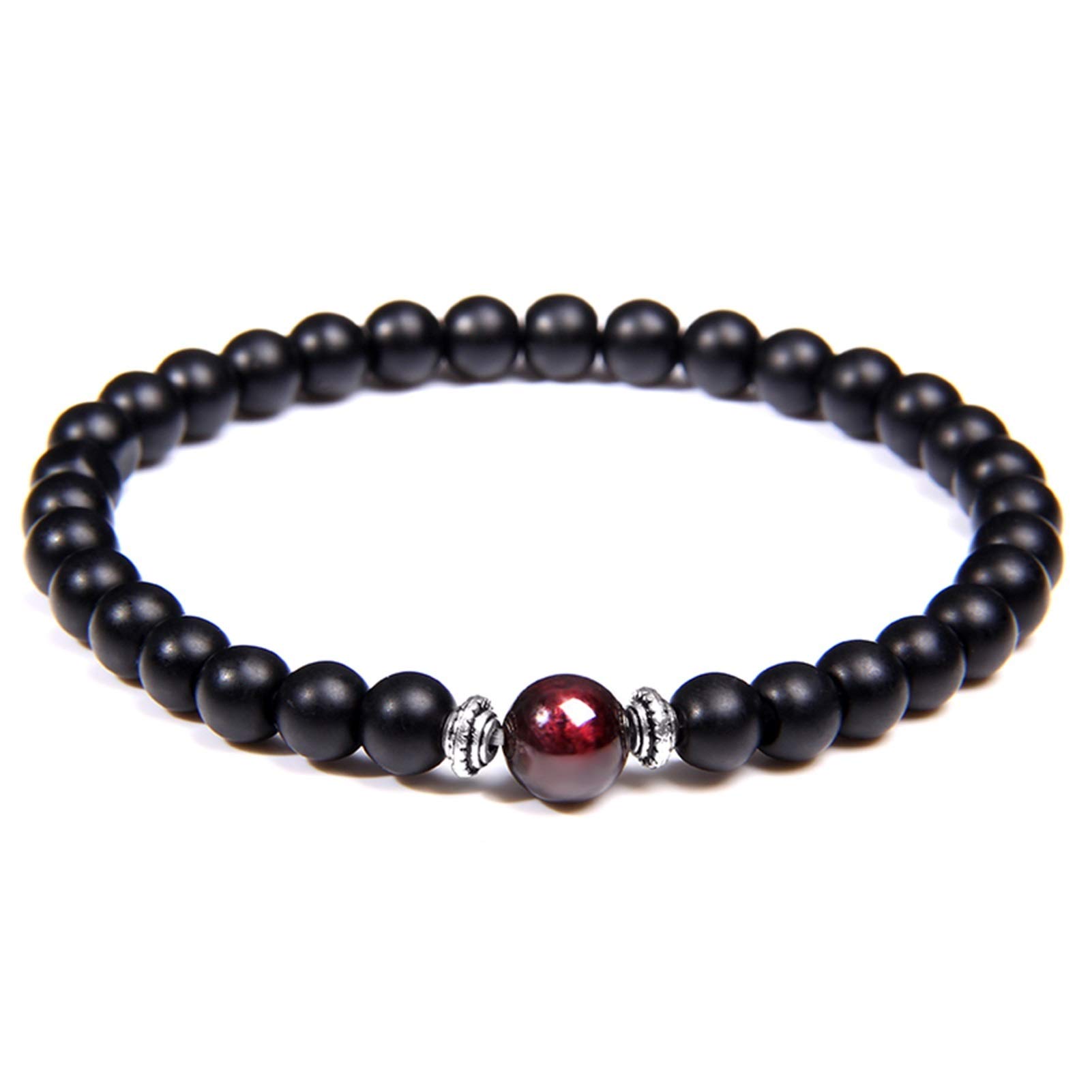 Naturstein-Armband, Herren-Armbänder, natürlicher Granat-Perlen-Armband für Frauen, rotes Stein-Armband, versilbert, Yoga-Balance, Paar-Schmuck, Geschenk, Armband-Schmuck
