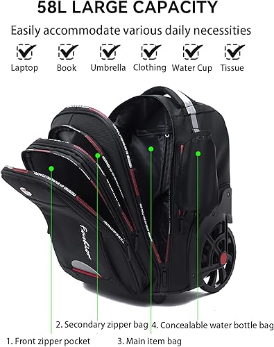 Miniatura 8 de WMHYLYH Mochila impermeable con ruedas mochila con ruedas para negocios estudiantes universitarios y viajeros mochila de mano con compartimento para