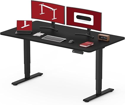 SANODESK 48" Electric Standing Desk,One-piece Dual Motor Height Adjustable Desk, Stable and Durable 3-Stage Stand up Desk for Home Office Black Frame/ 48 x 30 Inch Black top