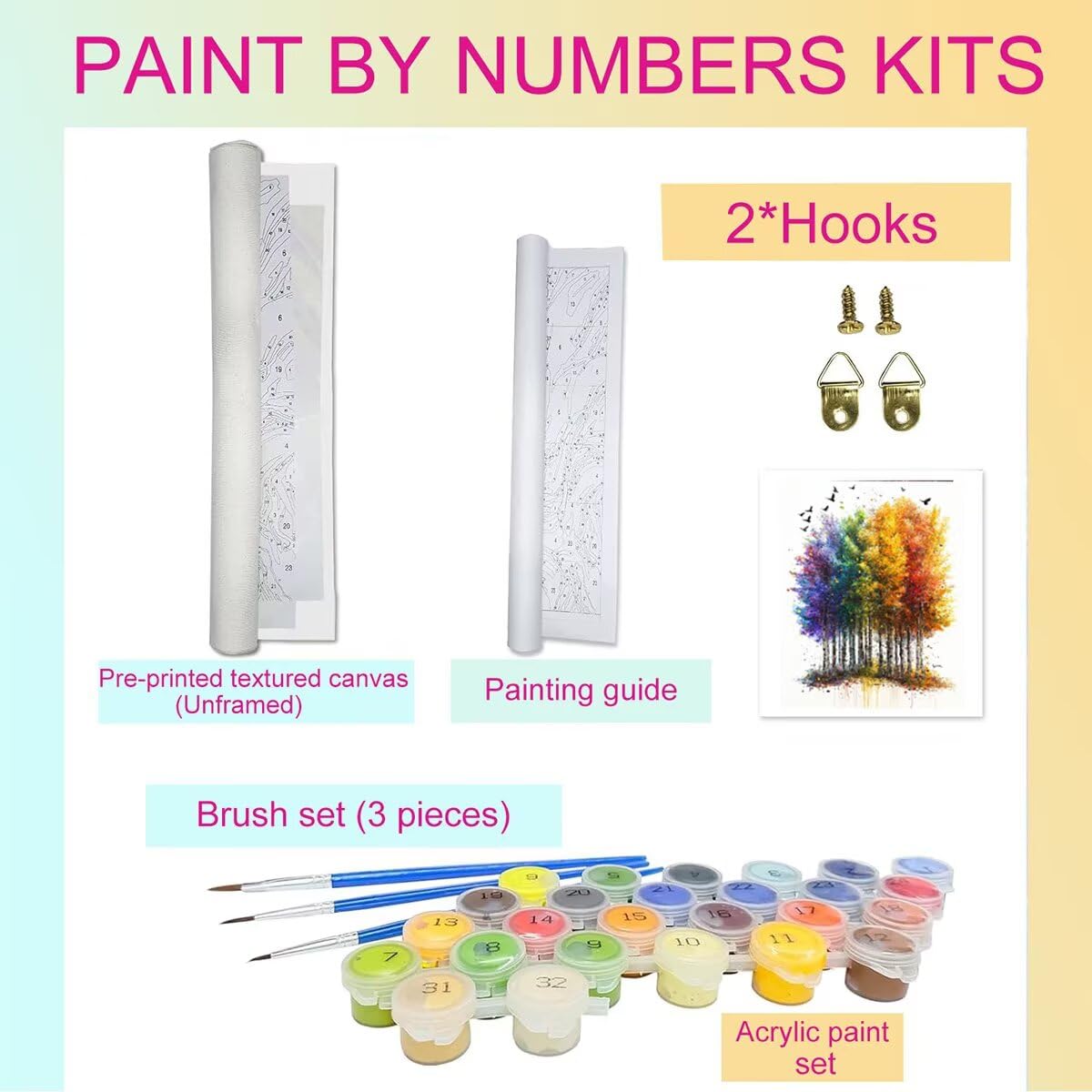 Dipingere con i Numeri Albero, Paint by Numbers Adulti Astratto, Fai da te Creativi Adulti Quadri da Dipingere Numerati Kit per Decorazione Della Parete di Casa, Regalo 70x95 cm Senza Cornice 65-Z