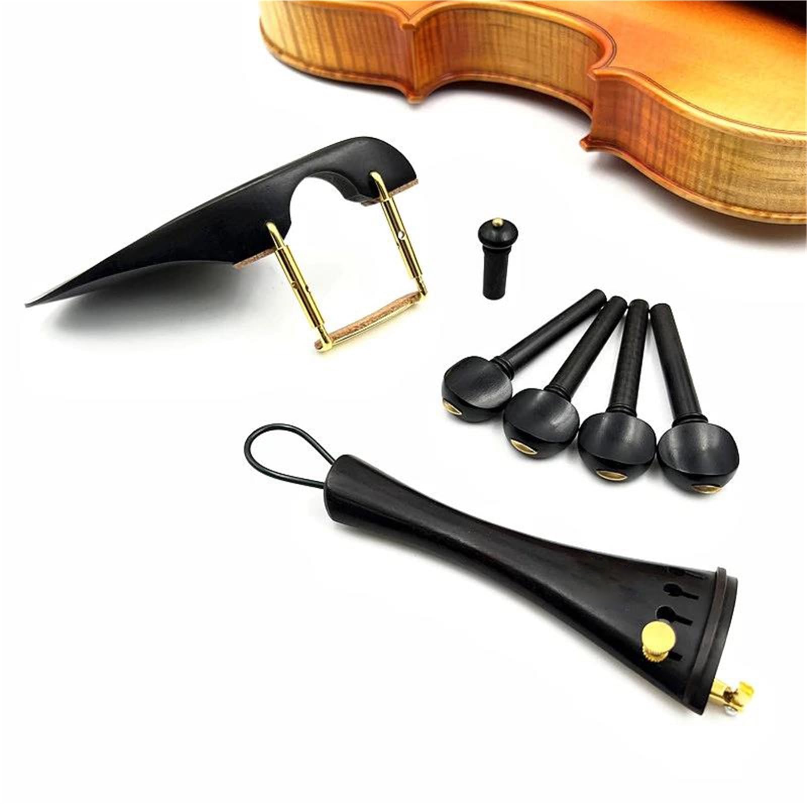 Juego De Accesorios Para Violín 1 Juego De Accesorios Para Violín 4/4 De Madera De Ébano Cordal Clavijas De Afinación Clavijas De Extremo Mentonera Afinador Fino