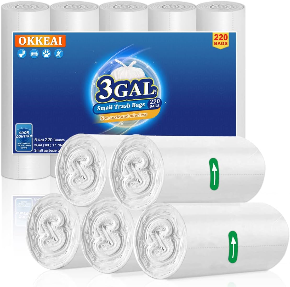 OKKEAI 220 Counts 3 Gallon Trash Bags Small Waste Basket Liners Mini