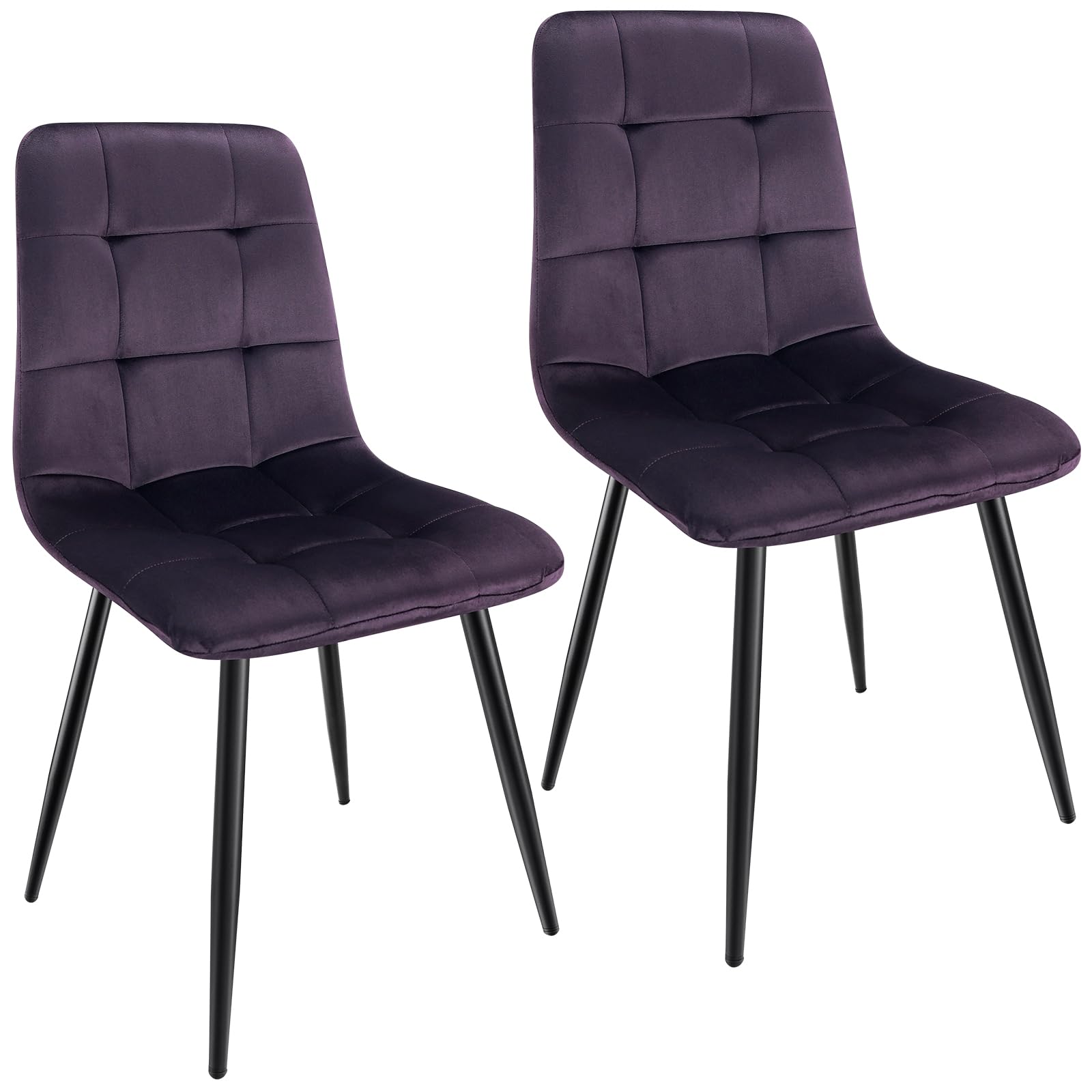 Juego de 2 sillas de Comedor tapizadas con Respaldo Alto y Terciopelo holandés, sillas de Comedor con Base de Metal, para Comedor, Sala de Estar y recepción, Color Morado Oscuro