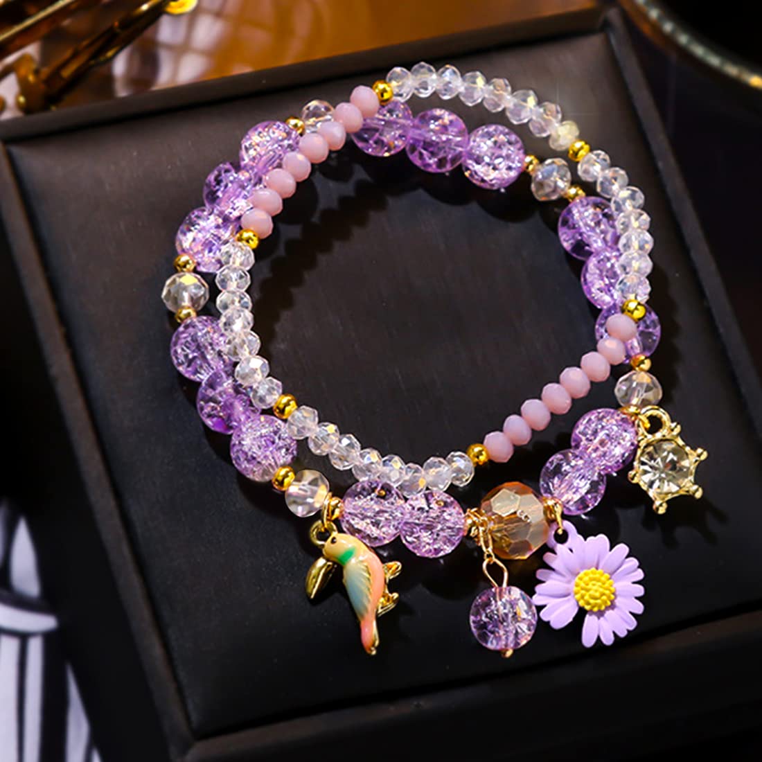 Women's Layered Flower Charm Bracelet, Birthday Gift