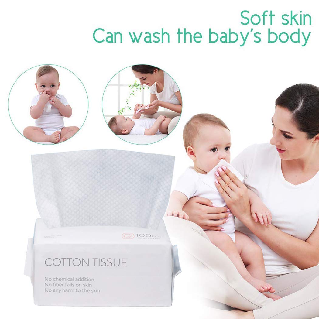 Lot de 100 serviettes jetables en tissu, lingettes sèches en pur coton, serviettes en coton multi-usages pour les soins de la peau