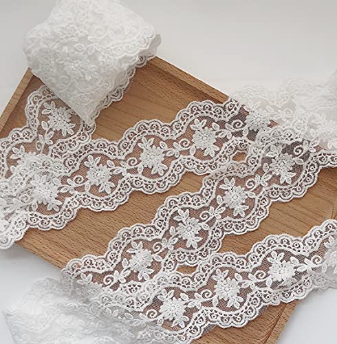 Virfonor White Floral Lace Ribbon 2.48 Inch ,Vintage Embroidery Lace Trim For Diy Sewing , Gift Wrapping, Wedding Bridal Decoration, Baby Shower, 5Yards #TOP4