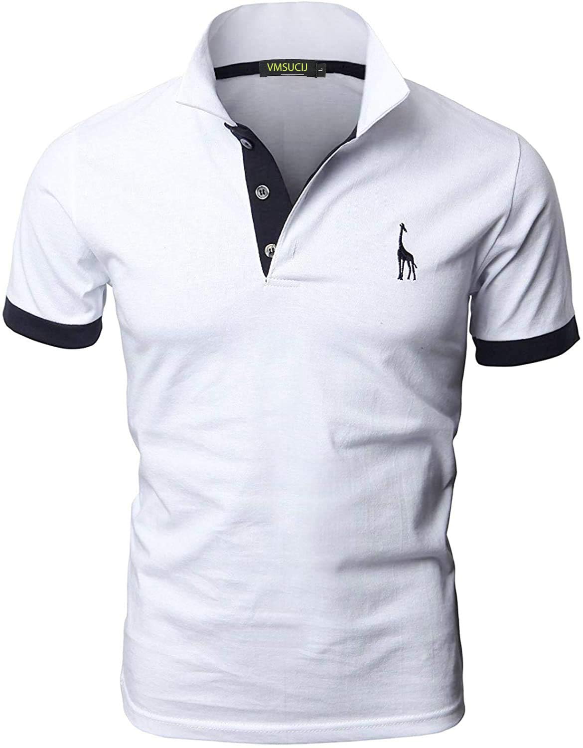 VMSUCIJ Polo Uomo Manica Corta in Cotone Giraffe Embroidery Classic Polo Neck Golf Shirt