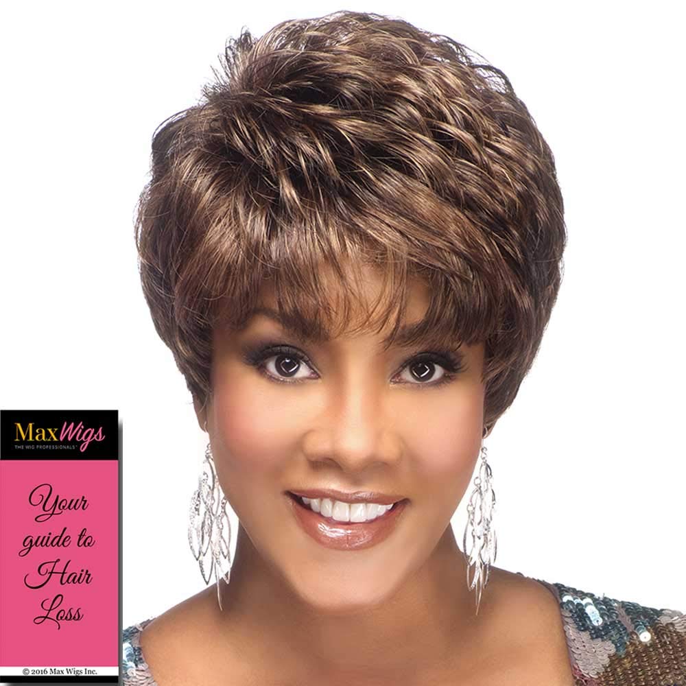 Amy-V Wig Color 1 - Vivica Fox Wigs 3.2" Short Sassy Shaggy Soft Curls Synthetic Classic Pure Stretch Cap Tapered Nape African American Black Womens Bundle MaxWigs Hairloss Booklet