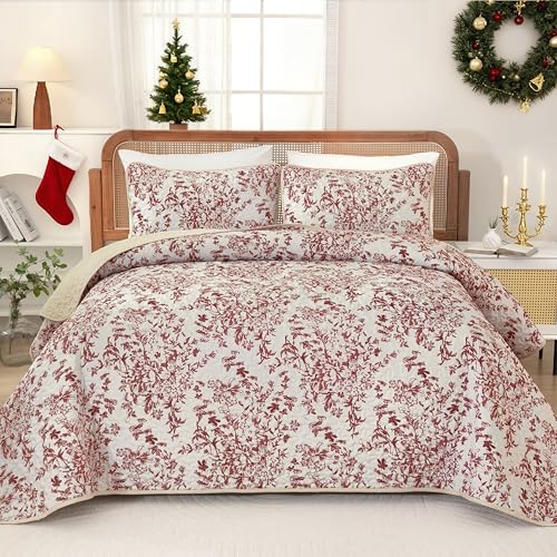 WONGS BEDDING Quilt Queen Size, Christmas Red Quilt Bedding Set