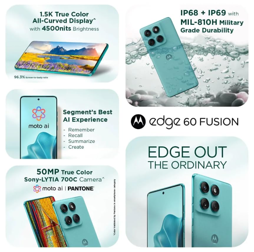 Image of Motorola Edge 60 Fusion 5G Smartphone, Pantone Amazonite, 8GB RAM, 128GB Storage