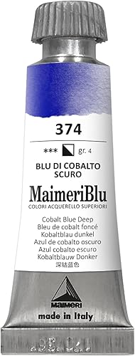 Maimeri Blu Pintura de acuarela de un solo pigmento de 0.4 fl oz  Pintura de acuarela profesional PB74 azul cobalto  Tubo de pintura de acuarela