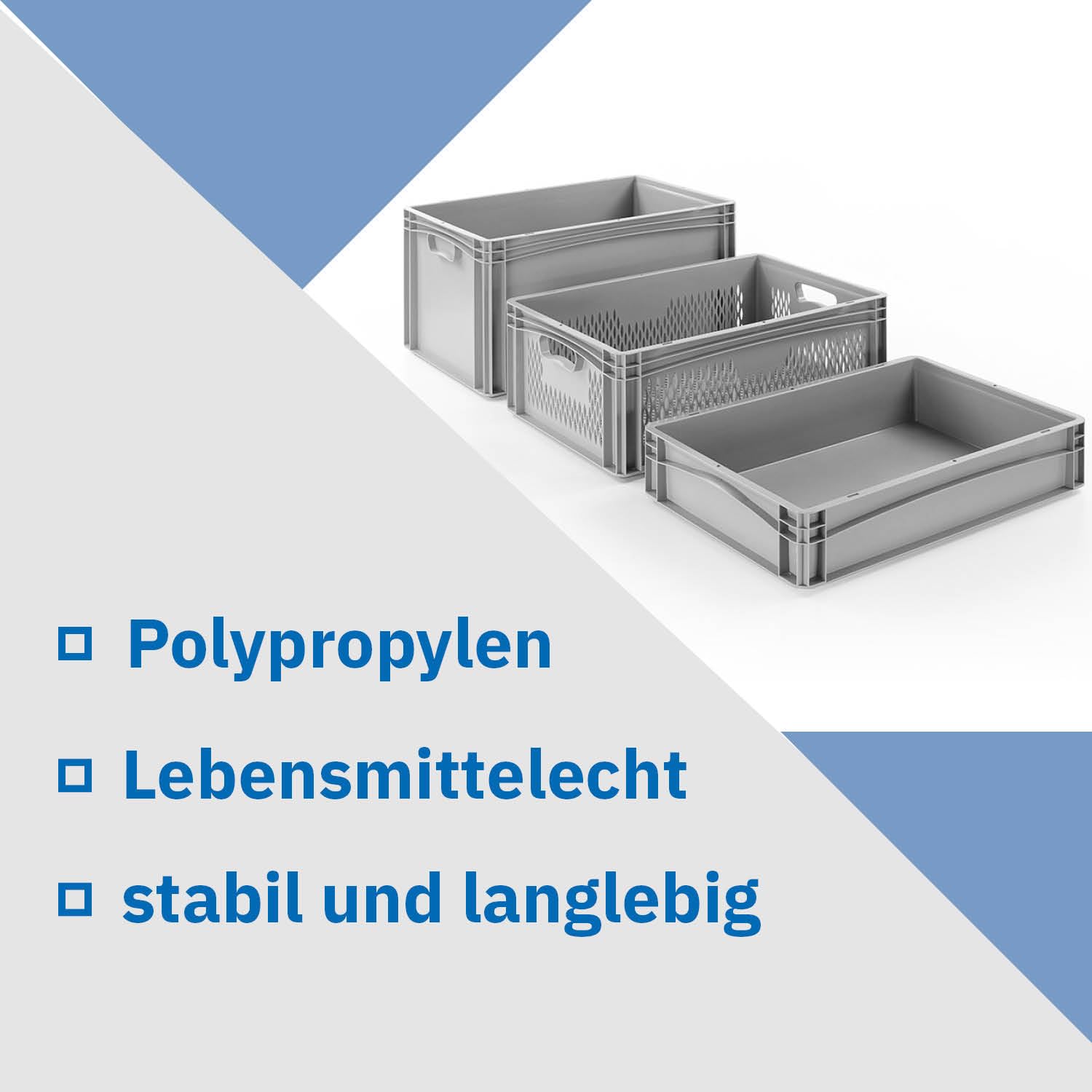 Aufbewahrungsbox mit Deckel | stabile Eurobox in 32 Ausführungen | Behälter für Garten, Haushalt, Lager oder Werkstatt – mit aufliegendem Deckel (Geschlossen - mit Handgriff, 60x40x33,3 cm)
