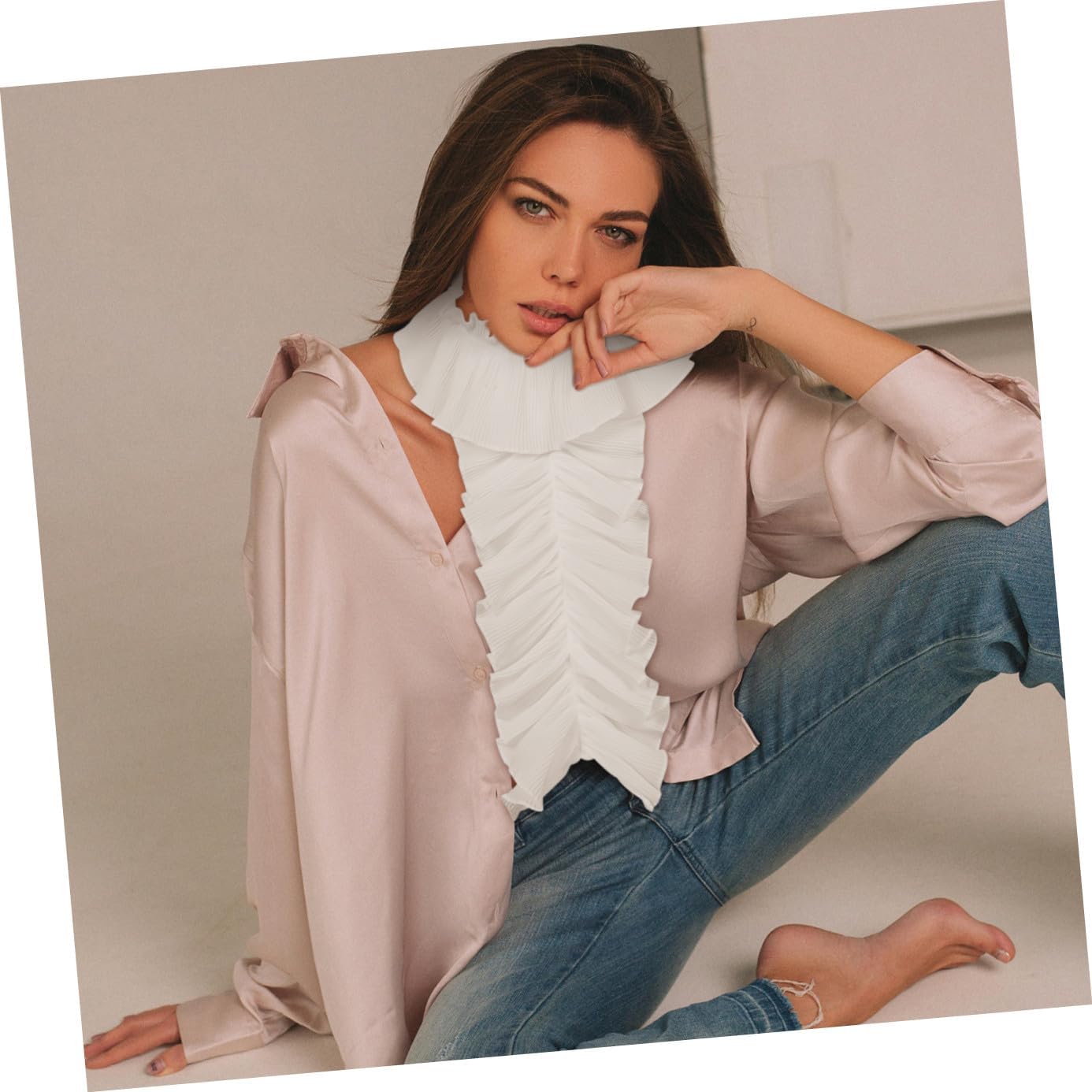 Women French Pleated Decorative Collar Detachable White Polyester