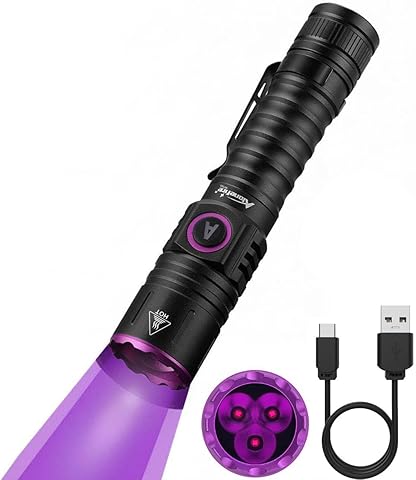Alonefire SV103 Linterna UV 10W 395nm Profesional USB C Recargable Ultravioleta Luz Negra Lámpara Woods Detector de Orina para Resina, Pesca, Escorpión, Minerales, Pegamento, Ámbar con Batería