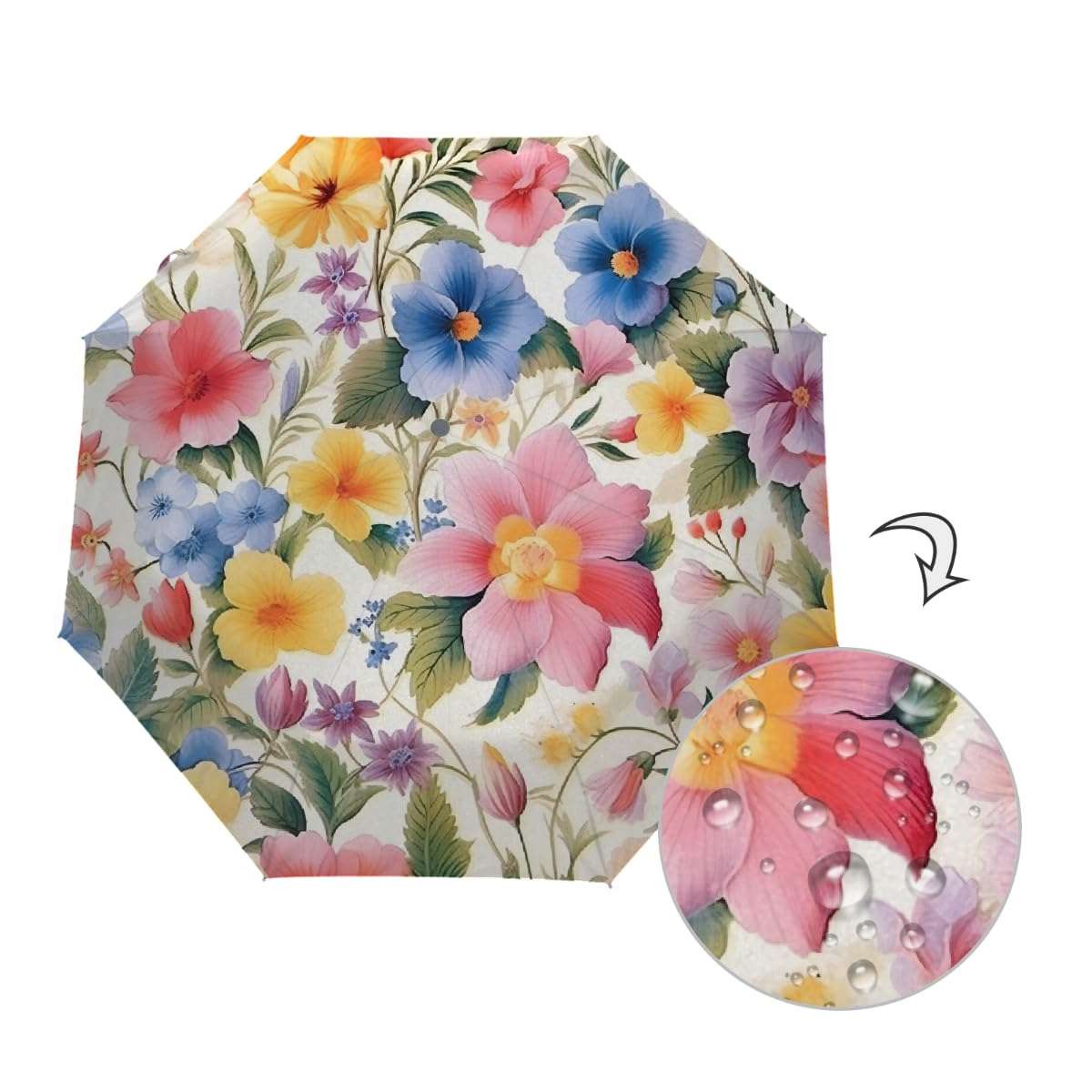 Ombrello pieghevole con fiori di ibisco, ombrello da viaggio, compatto, antivento, impermeabile, con protezione UV, rivestimento nero, leggero, 8 costole, portatile, per pioggia e sole