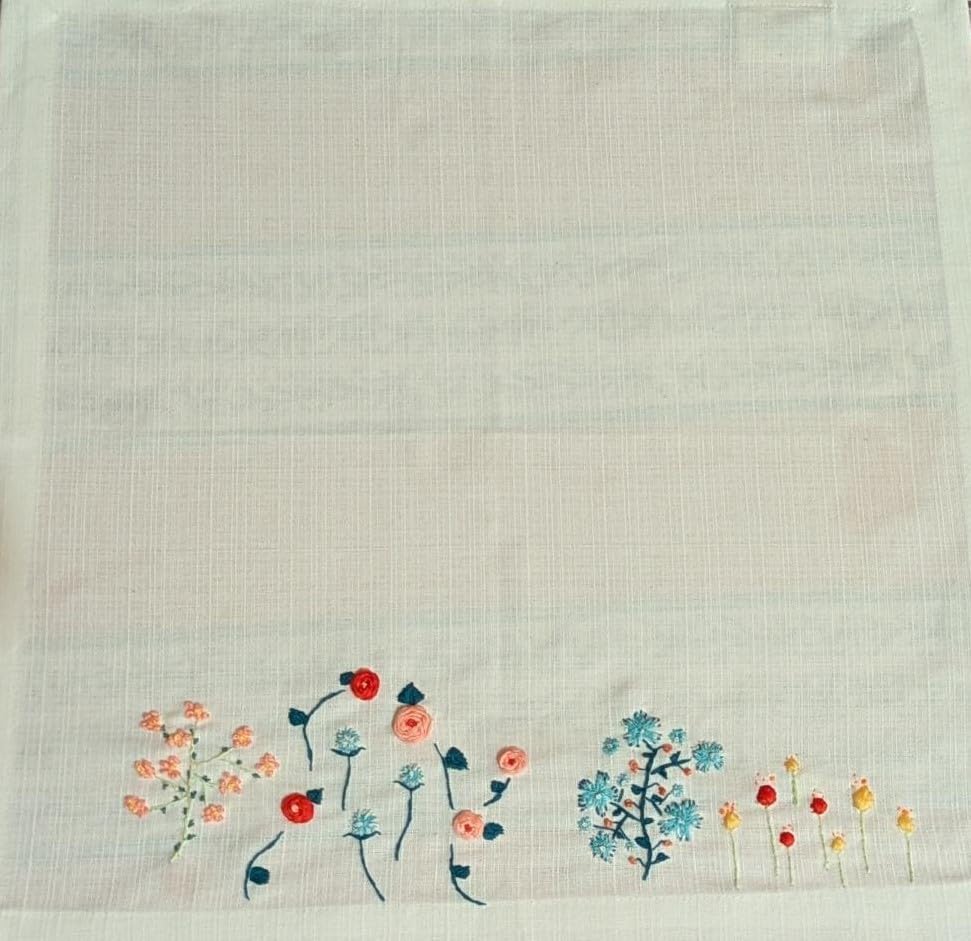 Serviettes de table blanches en coton brodées main fleurs tissu lavable - 5