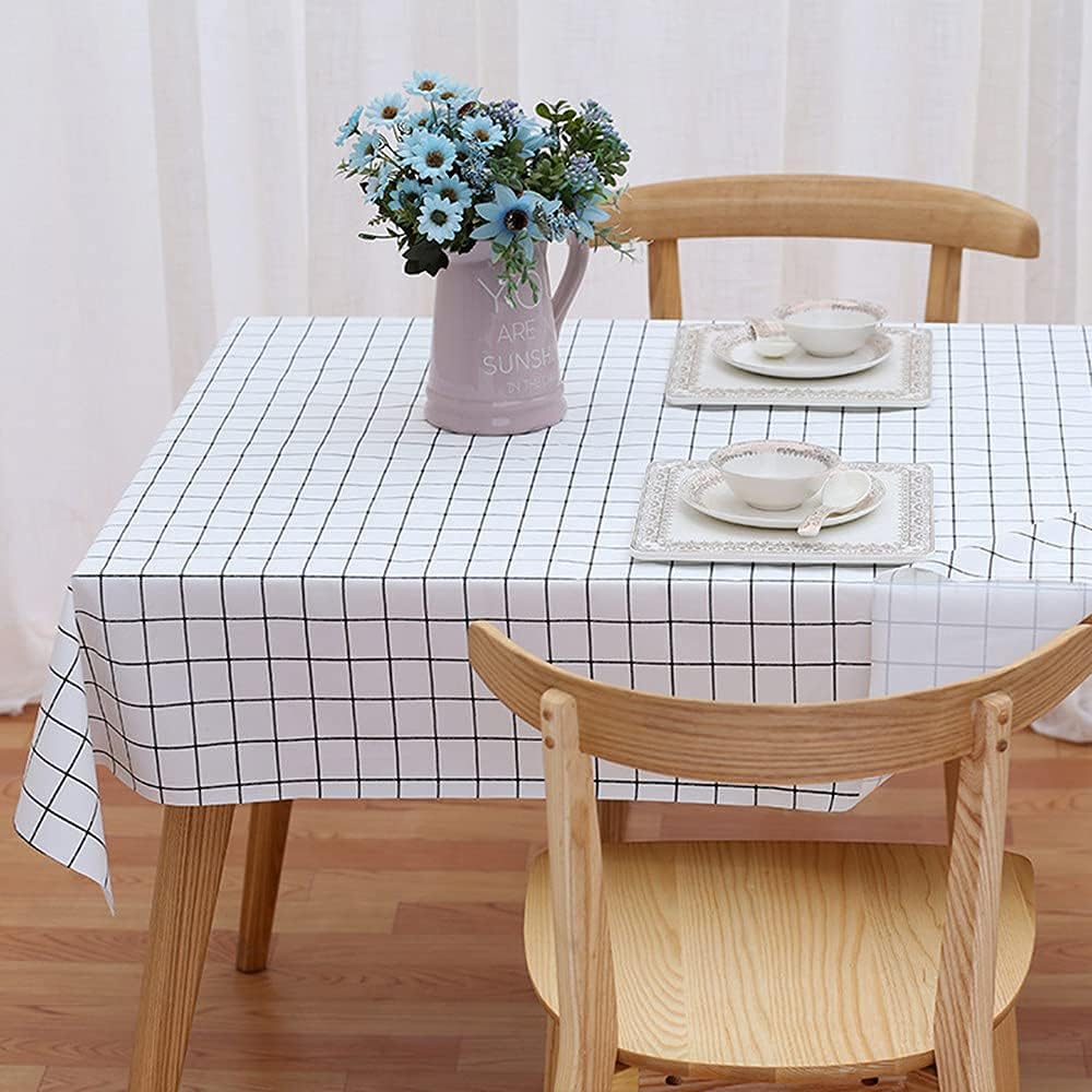 2 pcs Contracted Plaid Rectangle Tablecloth Durable Washable Spill Stain Proof PEVA Table Cover Wipeable Clean for Dining or Kitchen Table Indoor Outdoor Use (137 x 183 cm)